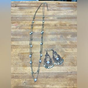 Paparazzi Silver & Light Gray Long Necklace and Earrings Set. 2 Items, 1 Price!